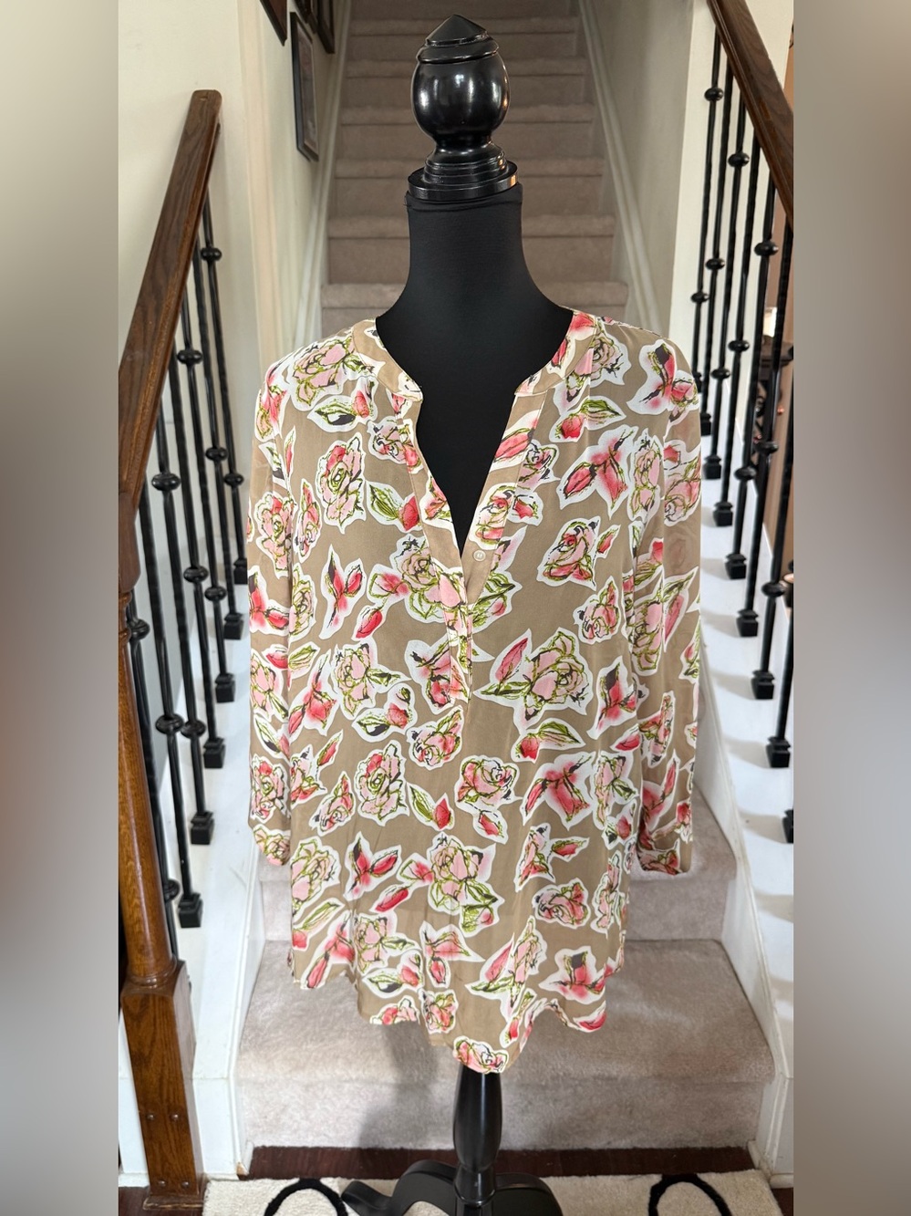 Sandra Ingrish Floral Tunic in Tan, Pink & Green